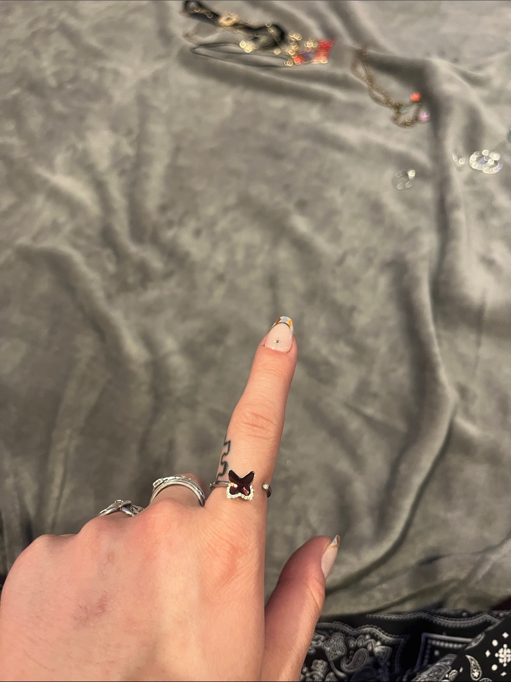 Delicate Butterfly sterling Silver Ring with purple Accent